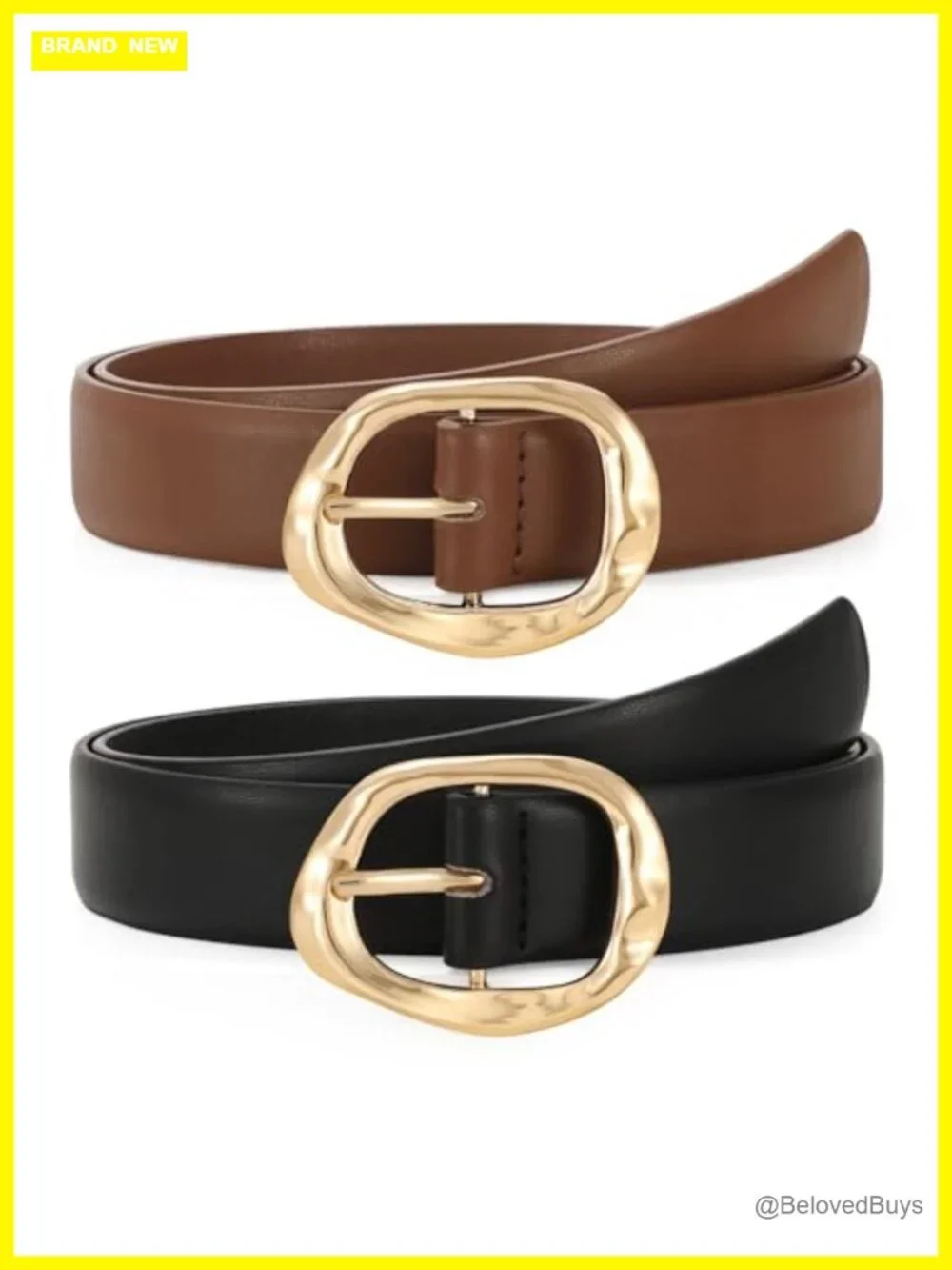 2 Pack Faux Leather Belts for Women with Gold Buckle